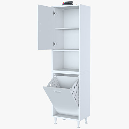 NUR SÖKE ŞİLE 50x160x32,5 cm ÇAMAŞIR SEPETLİ BANYO DOLABI