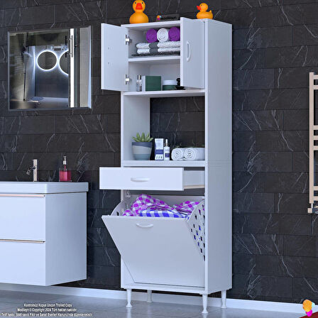Azra 1 Çekmece 1 Göz Sepetli ve 3 Raflı Banyo Ve Mutfak Dolabı Çok Amaçlı Dolap 55x173x32,5 cm
