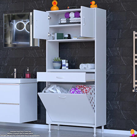 Azra Tek Çekmece 2 Göz Sepetli ve 3 Raf Banyo Ve Mutfak Dolabı Çok Amaçlı Dolap 80x173x32,5 cm
