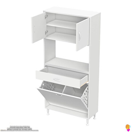 Azra Tek Çekmece 2 Göz Sepetli ve 3 Raf Banyo Ve Mutfak Dolabı Çok Amaçlı Dolap 80x173x32,5 cm