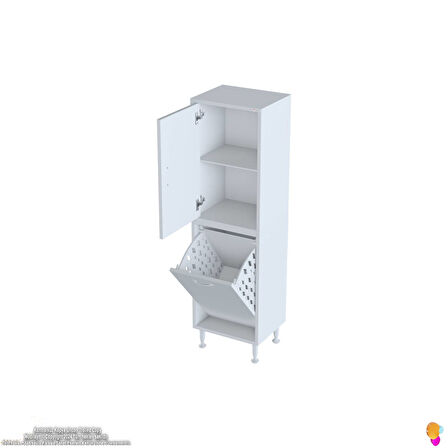 Esil Çok Amaçlı Dolap Kapak İçi Çift Raflı, Tek Göz Akıllı Çamaşır Sepetli Dolap 50x138x32,5 cm