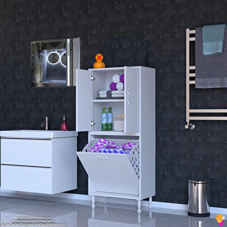 Esil Çok Amaçlı Dolap Kapak İçi Bir Raflı, Bir Akıllı Çamaşır Sepetli Dolap 55x138x32,5 cm