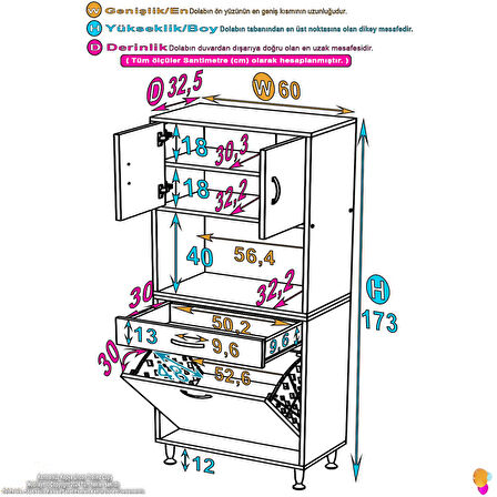 Azra Tek Çekmece 1 Göz Sepetli ve 3 Raf Banyo Ve Mutfak Dolabı Çok Amaçlı Dolap 60x173x32,5 cm