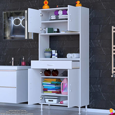 Azra Mutfak Ve Banyo Dolabı Tek Çekmece 4 kapak ve 6 raflı Çok Amaçlı Dolap 80x173x32,5 cm