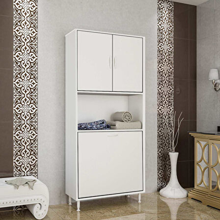 Bella Kirli Çamaşır Sepetli Çok Amaçlı Dolap  Banyo Dolabı 75x160x32,5 Cm