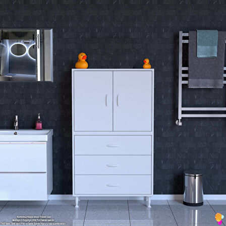 Esil Çok Amaçlı Dolap Kapak İçi Çift Raflı ve 3 Çekmeceli Düzen Harikası Dolap 75x138x32,5 cm