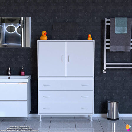 Esil Çok Amaçlı Dolap Kapak İçi Çift Raflı ve 3 Çekmeceli Düzen Harikası Dolap 95x138x32,5 cm