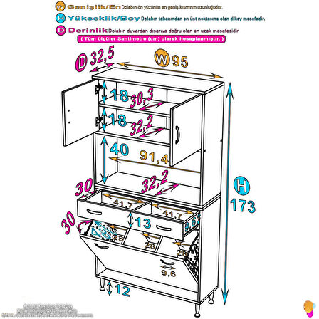 Azra 1 Çekmece 3 Göz Sepetli ve 3 Raflı Banyo Ve Mutfak Dolabı Çok Amaçlı Dolap 90x173x32,5 cm