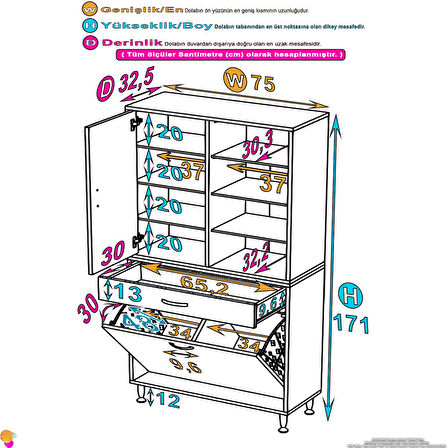 YENİ Kayra Tek Çekmece, 2 Göz Sepet, 2 Kapak, 8 Raf Dar Alan Banyo Dolabı 75x173x32,5 cm