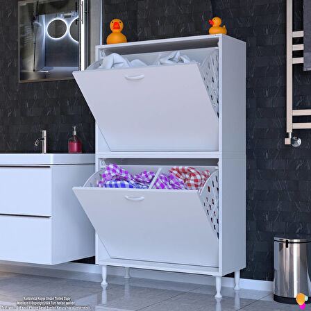 Esil Banyo Kirli Çamaşır Dolabı  Banyo Dolabı 75 cm 4 Bölme Saklayıcı  Sepetli Dolap 75x138x325 cm