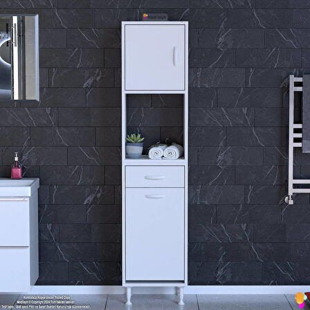 Azra Tek Çekmece 1 Göz Sepetli ve 3 Raf Banyo Ve Mutfak Dolabı Çok Amaçlı Dolap 40x173x32,5 cm