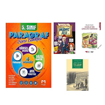 Mozaik 5.Sınıf Paragraf Soru Bankası ve Pal Sokağı Charlıenin Çikolata Fabrikası ile Milli Şairimi Mehmet Akif Seti 4 Kitap
