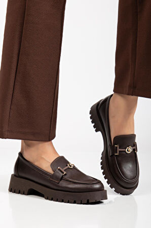 Suins Premium Chapel Model Toka Detaylı Kadın Siyah Kahve Loafer Ayakkabı