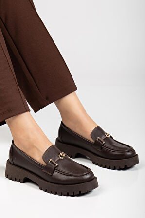 Suins Premium Chapel Model Toka Detaylı Kadın Siyah Kahve Loafer Ayakkabı