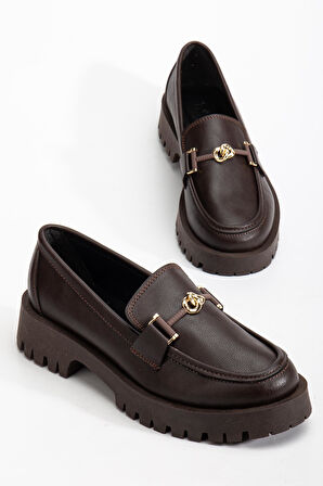 Suins Premium Chapel Model Toka Detaylı Kadın Siyah Kahve Loafer Ayakkabı