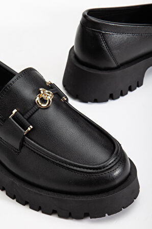 Suins Premium Chapel Model Toka Detaylı Kadın Siyah Kahve Loafer Ayakkabı