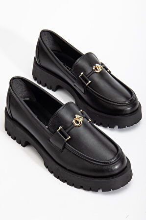 Suins Premium Chapel Model Toka Detaylı Kadın Siyah Kahve Loafer Ayakkabı