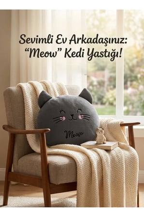 30 cm Gri Kedi Peluş Yastık – Sevimli Kedi Tasarımlı Yumuşak Peluş Oyuncak Miyav Peluş Kedi Oyuncak
