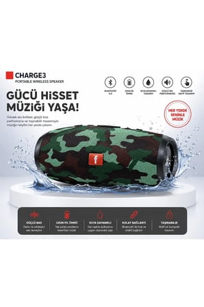 Charge3 Bluetooth Hoparlör Usb ve Hafıza Kartı Girişli Fm Radyolu Şarjlı Taşınabilir Kablosuz Speaker Mp3 Çalar Tüm Cihazlara Uyumlu