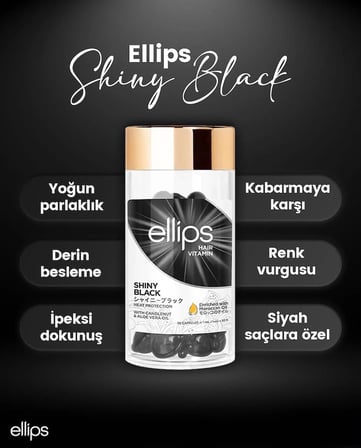 Ellips Shiny Black Siyah Saçlara Özel Işıltı Veren Saç Vitamini 30 Adet