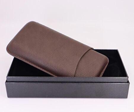 Parmida Kahverengi Flat Grain Deri Puro Kılıfı 3'lü - Seyahat Humidoru