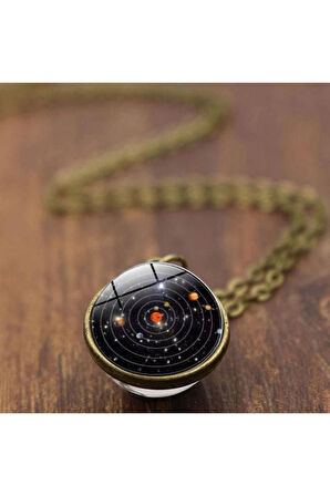 Çift Taraflı Unisex Bay Galaksi Cam Küre Kolye-bronz