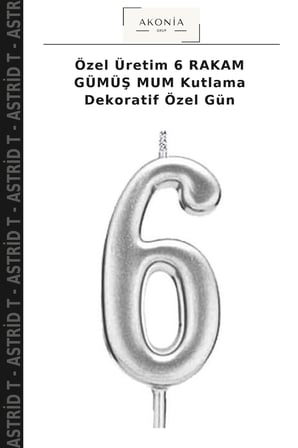 Özel Üretim 6 RAKAM GÜMÜŞ MUM Kutlama Dekoratif Özel Gün