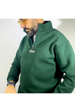 Yarım Fermuarlı Oversize Erkek Sweatshirt