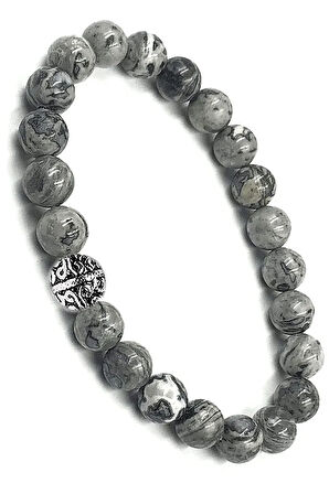 Sertifikalı Desenli Harita Jasper Taşı Bileklik (gümüş Aparatlı)