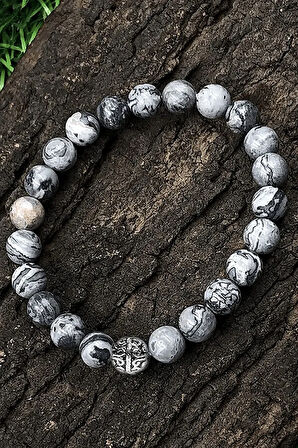 Sertifikalı Desenli Harita Jasper Taşı Bileklik (gümüş Aparatlı)