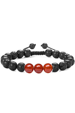 Sertifikalı Doğal Lav - Yemen Akik Taşı Bileklik Seti