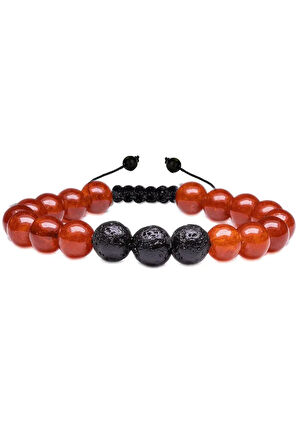 Sertifikalı Doğal Lav - Yemen Akik Taşı Bileklik Seti