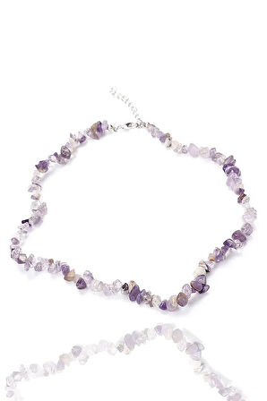 Sertifikalı Doğal Ametist Kırık Taşlı Kolye