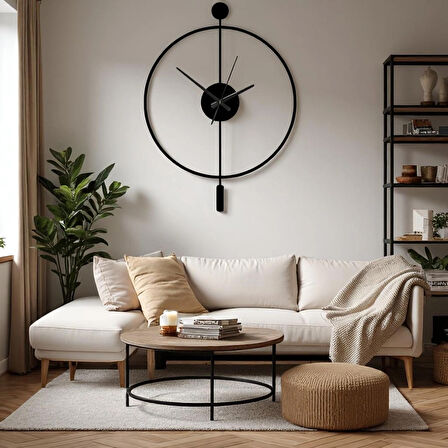 Minimalist Siyah Çelik Duvar Saati – 49X38CM Sessiz Quartz Mekanizma | Çizilmez Elektrostatik Boyalı