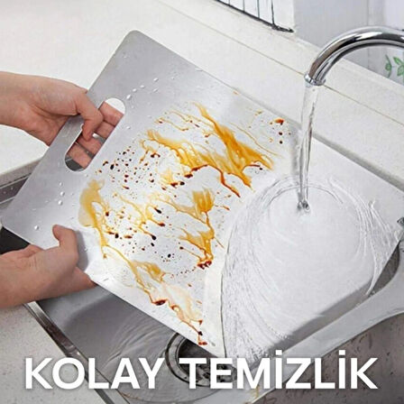 3'lü Paslanmaz Çelik Kesme Tahtası Seti (34X23 - 30X20 - 25X15 Cm) | Kaymaz Silikon Ayaklı, Dayanıklı ve Hijyenik
