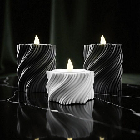 3’lü Spiral Tasarım Plastik Mumluk Seti – Siyah ve Beyaz – Tealight Uyumlu Dekoratif Masa Üstü Mumluk