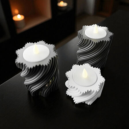 3’lü Spiral Tasarım Plastik Mumluk Seti – Siyah ve Beyaz – Tealight Uyumlu Dekoratif Masa Üstü Mumluk