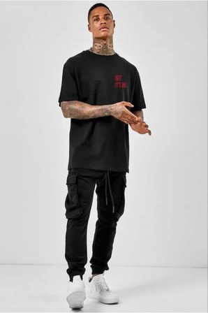 DE'CHARME Unisex Bisiklet Yaka Oversize Baskılı T-Shirt - Siyah