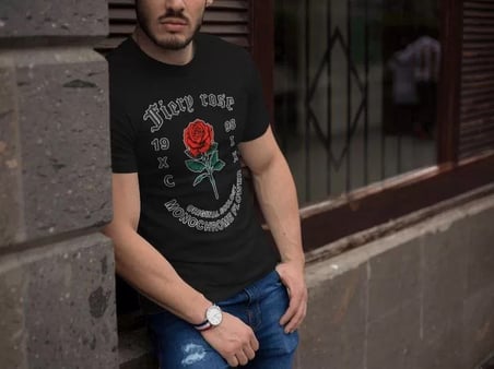 DE'CHARME Erkek Bisiklet Yaka Baskılı Oversize T-Shirt - Siyah