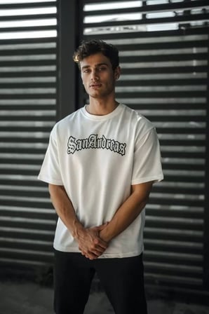DE'CHARME Unisex Bisiklet Yaka Baskılı Oversize T-Shirt - Beyaz