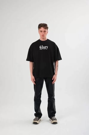 DE'CHARME Unisex Bisiklet Yaka Baskılı Oversize T-Shirt - Siyah