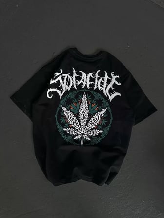 DE'CHARME Unisex Bisiklet Yaka Baskılı Oversize T-Shirt - Siyah