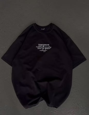 DE'CHARME Unisex Bisiklet Yaka Baskılı Oversize T-Shirt - Siyah