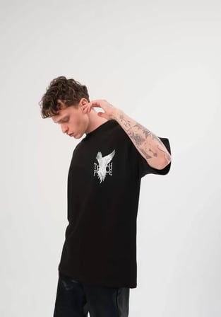 DE'CHARME Unisex Bisiklet Yaka Baskılı Oversize T-Shirt - Siyah