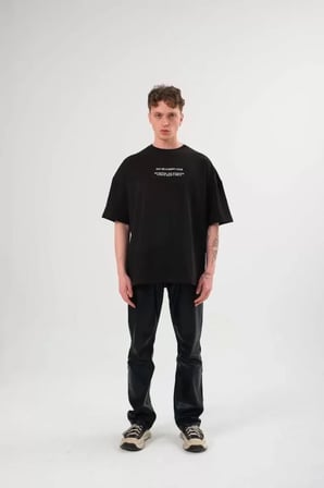 DE'CHARME Unisex Bisiklet Yaka Baskılı Oversize T-Shirt - Siyah