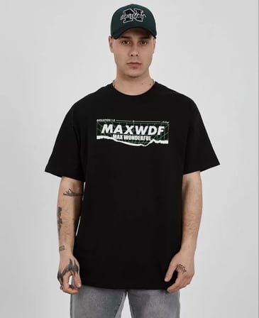 DE'CHARME Unisex Bisiklet Yaka Baskılı Oversize T-Shirt - Siyah