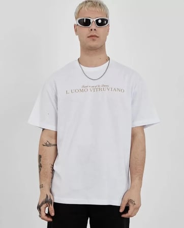 DE'CHARME Unisex Bisiklet Yaka Baskılı Oversize T-Shirt - Beyaz