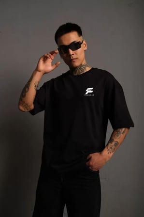 DE'CHARME Unisex Bisiklet Yaka Baskılı Oversize T-Shirt - Siyah