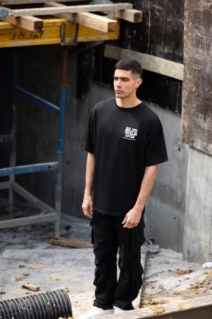 DE'CHARME Unisex Bisiklet Yaka Baskılı Oversize T-Shirt - Siyah