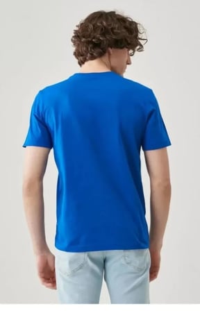 DE'CHARME Unisex Düz Biskilet Yaka Oversize T-shirt - Mavi